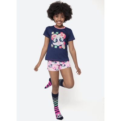 Pijama Manga Curta Algodão Menina Teen Panda Miami