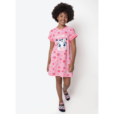 Camisola Manga Curta Viscolycra Menina Teen Vaca Romântica