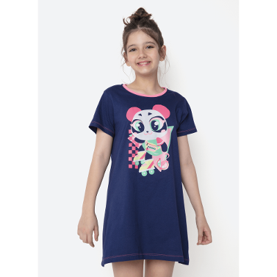 Camisola Manga Curta Algodão Menina Teen Panda Miami