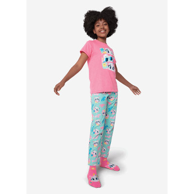 Pijama Manga Curta Algodão Menina Teen Unicórnio Aloha