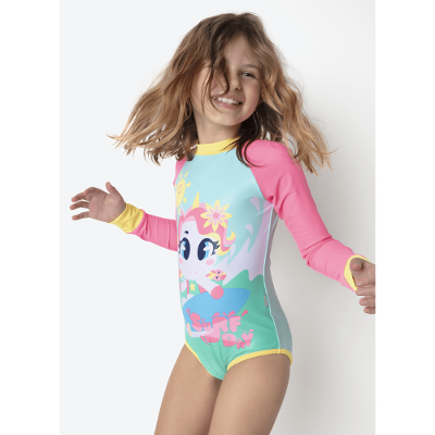Maiô Manga Longa Menina Unicórnio Aloha