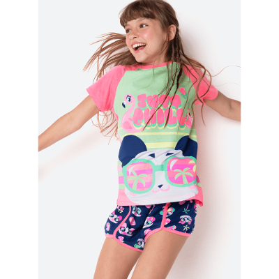 Pijama Manga Curta Viscolycra Menina Teen Panda Miami