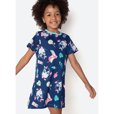 Camisola Manga Curta Algodão Menina Pinguim