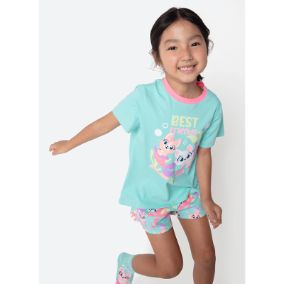 Pijama Manga Curta Algodão Menina Pet Sereia