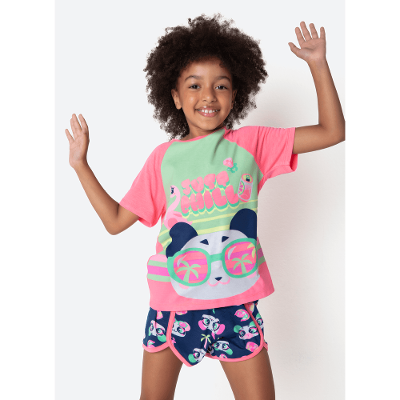 Pijama Manga Curta Viscolycra Menina Panda Miami
