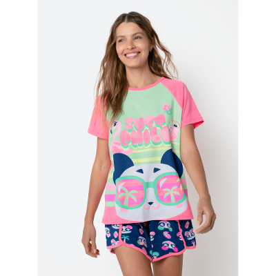 Pijama Manga Curta Viscolycra Feminino Panda Miami