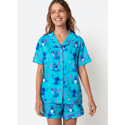 Pijama Manga Curta Viscose Feminino Stitch