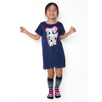 Camisola Manga Curta Algodão Menina Panda Miami