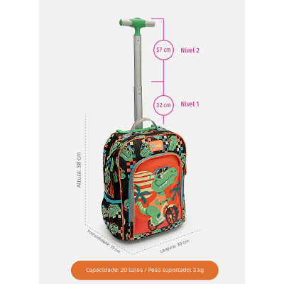 Mochila Média com Rodinha Dino Miami