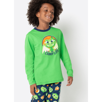 Pijama Manga Longa Algodão Menino Dragão Camping
