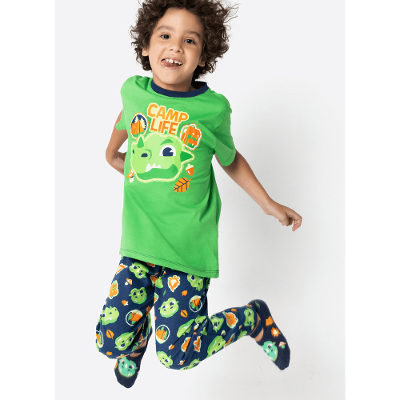 Pijama Manga Curta Algodão Menino Dragão Camping