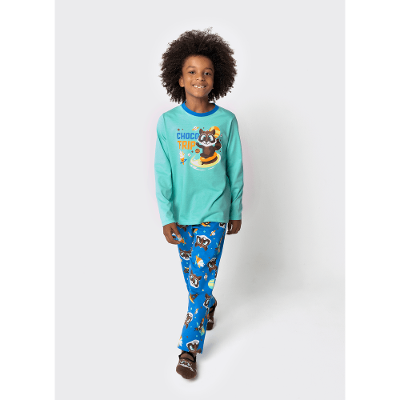 Pijama Manga Longa Algodão Menino Guaxinim Chocolate