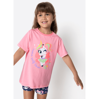 Pijama Manga Curta Algodão Menina Unicórnio Encantado