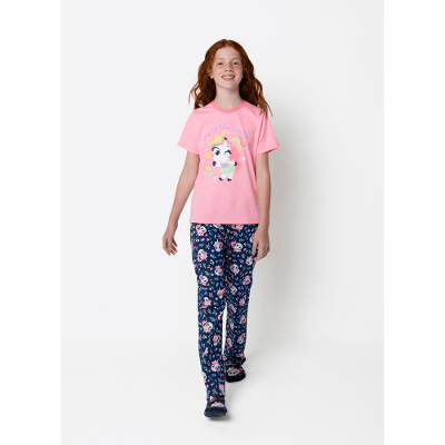 Pijama Manga Curta Algodão Menina Teen Unicórnio Encantado
