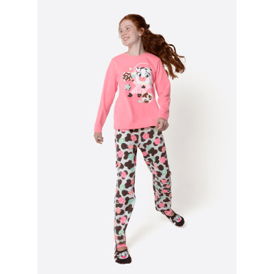 Pijama Manga Longa Algodão Menina Teen Vaca Chocolate