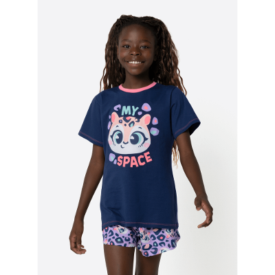Pijama Manga Curta Algodão Menina Teen Onça