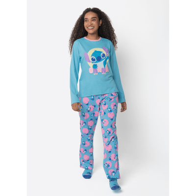 Pijama Manga Longa Algodão Feminino Stitch