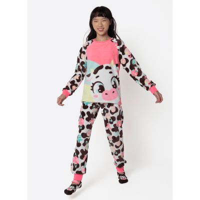 Pijama Manga Longa Soft Menina Teen Vaca Chocolate
