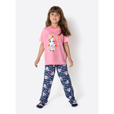 Pijama Manga Curta Algodão Menina Unicórnio Encantado