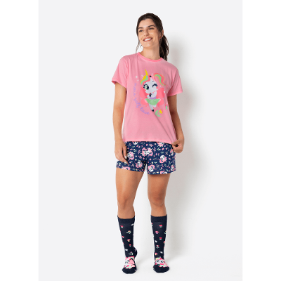 Pijama Manga Curta Feminino Unicórnio Encantado