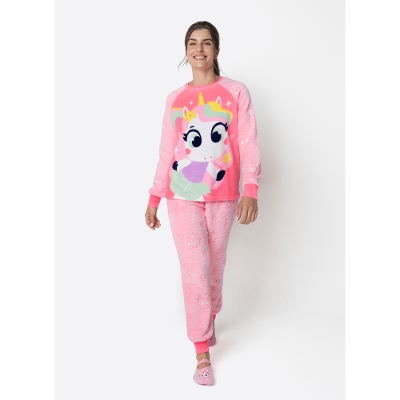 Pijama Manga Longa Soft Feminino Unicórnio Encantado