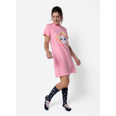 Camisola Manga Curta Algodão Feminino Unicórnio Encantado