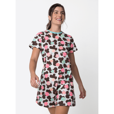 Camisola Manga Curta Algodão Feminino Vaca Chocolate