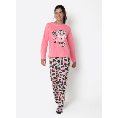 Pijama Manga Longa Algodão Feminino Vaca Chocolate