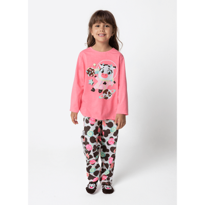 Pijama Manga Longa Algodão Menina Vaca Chocolate