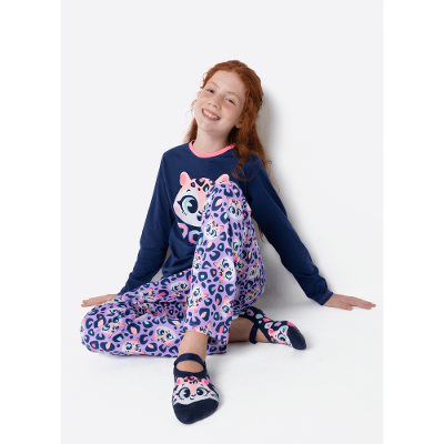 Pijama Manga Longa Algodão Menina Teen Onça