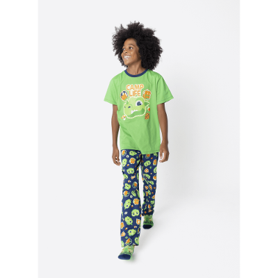 Pijama Manga Curta Algodão Menino Teen Dragão Camping