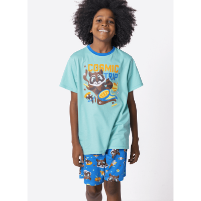 Pijama Manga Curta Algodão Menino Teen Guaxinim Chocolate