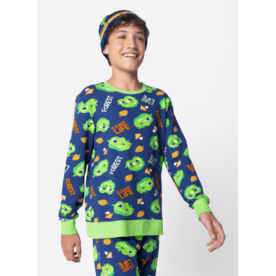 Pijama Manga Longa Ultra Visco Menino Teen Dragão Camping