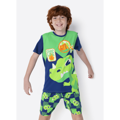 Pijama Manga Curta Viscolycra Menino Teen Dragão Camping