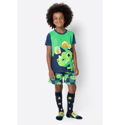 Pijama Manga Curta Viscolycra Menino Dragão Camping