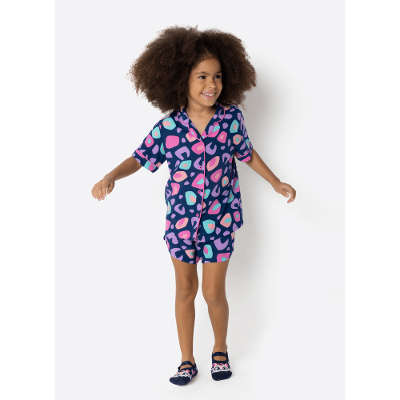 Pijama Manga Curta Viscose Menina Onça