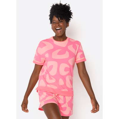 Pijama Manga Curta Viscolycra Feminino Rosa