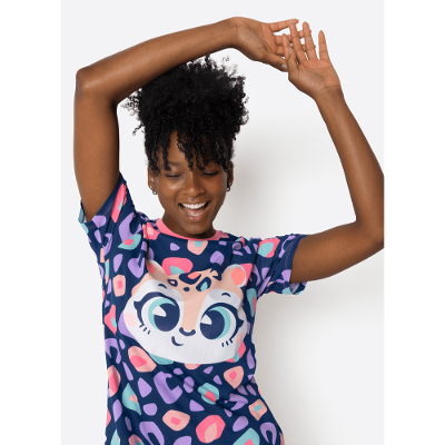 Camisola Manga Curta Algodão Feminina Onça
