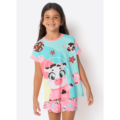 Pijama Manga Curta Viscolycra Menina Vaca Chocolate