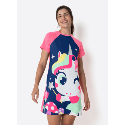 Camisola Manga Curta Feminino Unicórnio Encantado