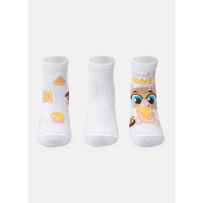 Kit com 3 Meias Soquete Bebê Menina Ursa