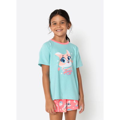 Pijama Manga Curta Algodão Menina Raposa Confeiteira