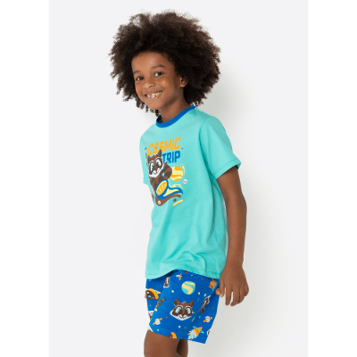 Pijama Manga Curta Algodão Menino Guaxinim Chocolate