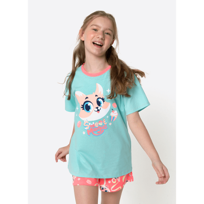 Pijama Manga Curta Algodão Menina Teen Raposa Confeiteira