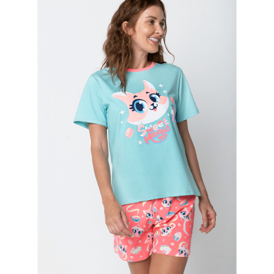 Pijama Manga Curta Algodão Feminino Raposa Confeiteira