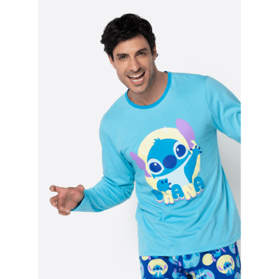 Pijama Manga Longa Algodão Masculino Stitch