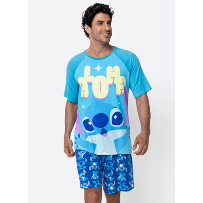 Pijama Manga Curta Viscolycra Masculino Stitch