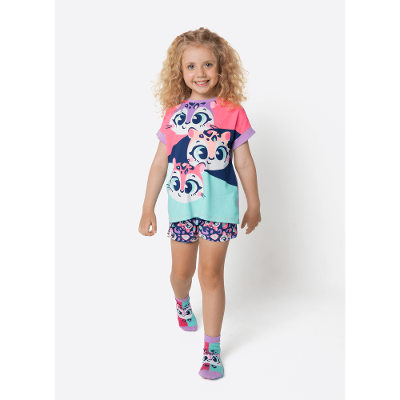 Pijama Manga Curta Menina Onça