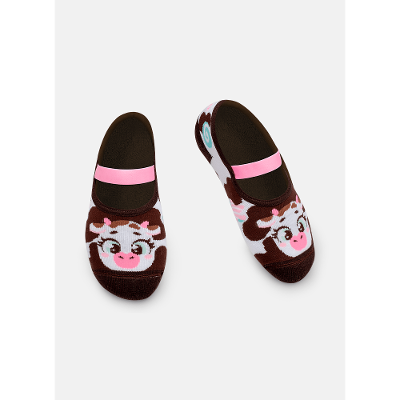 Meia Sapatilha Antiderrapante Feminina Vaca Chocolate