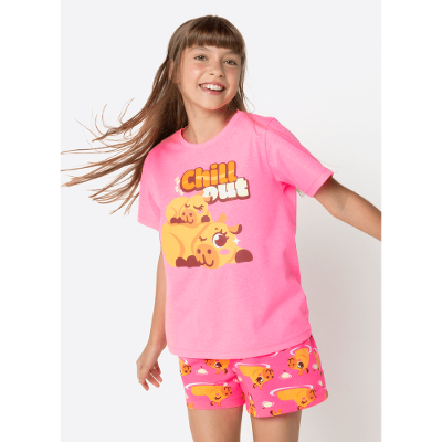 Pijama Manga Curta Algodão Menina Teen Capivara Vibes